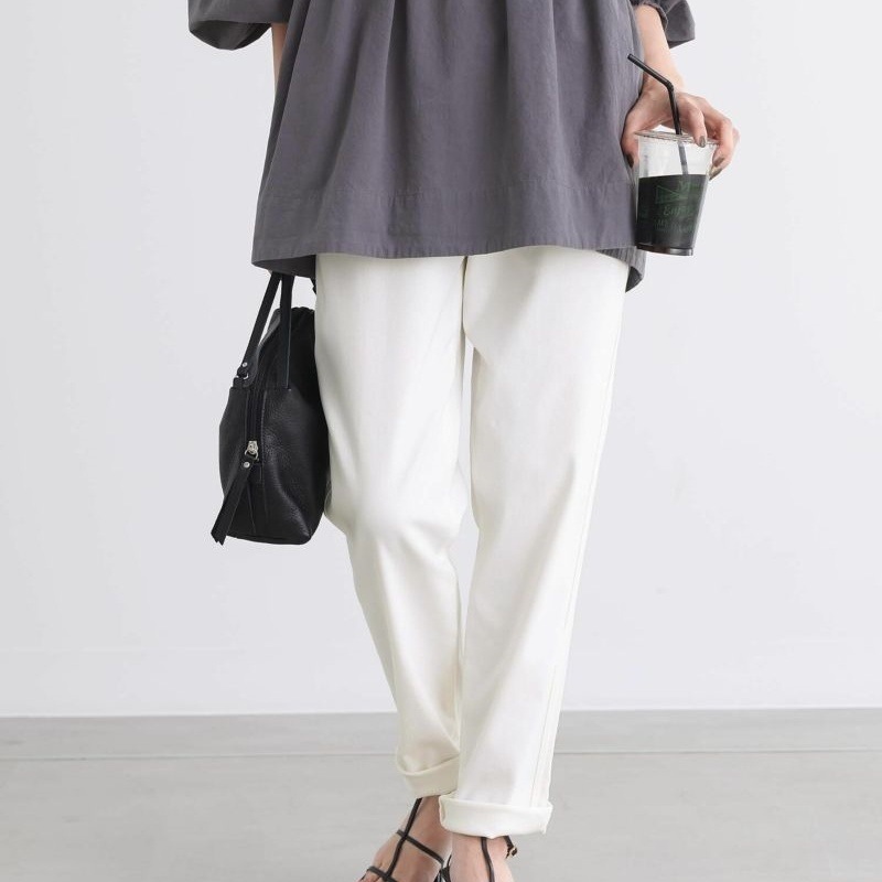 ボトムス パンツ ロングパンツ ストレッチパンツ ハイウエスト ウエストゴム ポケット かわいい 大人可愛い きれいめ シンプル 上品 おしゃれ かっこいい カジュアル こなれ感 個性的 主役級