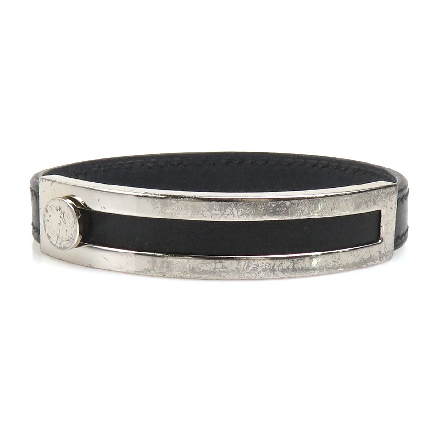 エルメス HERMES ブレスレット プスプス レザー/メタル ブラック シルバー ユニセックス 56347a