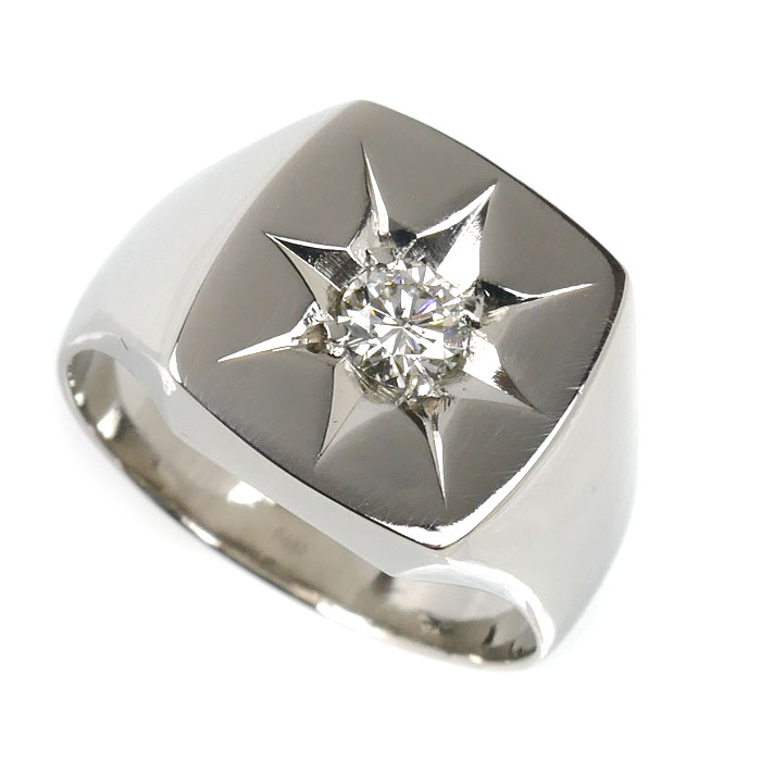Pt850プラチナ 印台 リング・指輪 ダイヤモンド0.30ct 17.5号 17.7g メンズ 中古