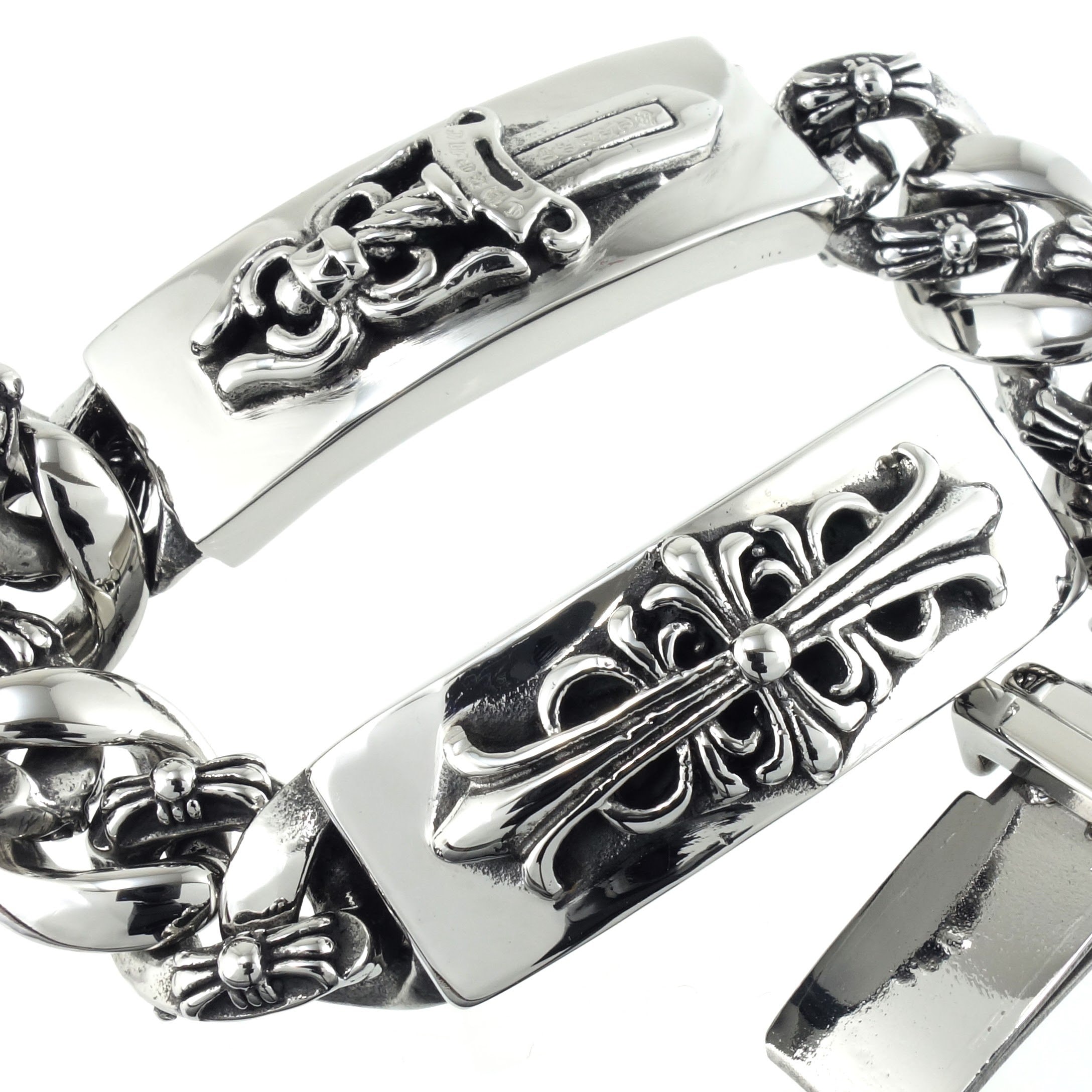 [D.E.E.D] メンズ ブレスレット ステンレス アクセサリー フローラルクロス&ダガー Dbr02