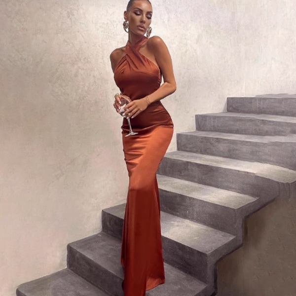 レディース ワンピース ドレス ロング 袖なし ノースリーブ ホルターネック 襟なし タイト スリム 細身 マーメイド 背中開き 背中開き 大人可愛い きれいめ シンプル 上品 おしゃれ クール 5,561円