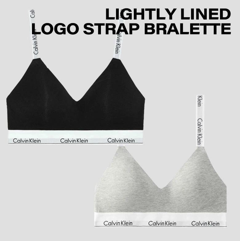 【カップ付き】 LIGHTLY LINED LOGO STRAP BRALETTE QF7059 下着 パット付き インナー ブラジャー ブラック グレー ノンワイヤー レディース