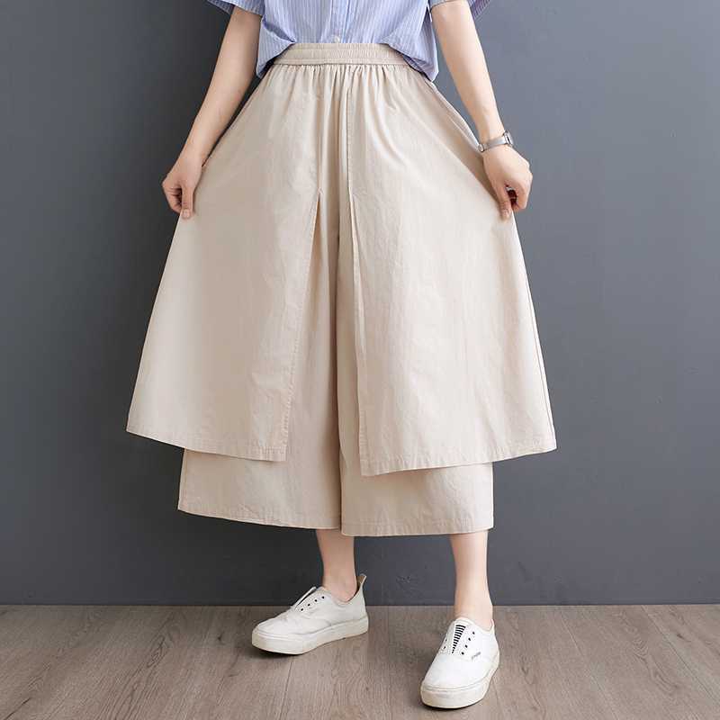 「ファットガール」 2024夏新品 ワイドパンツ キュロットスカート 無地 ハイウエスト レイヤード ニセ2SET レディース ロングパンツ メガ割30%までに制限