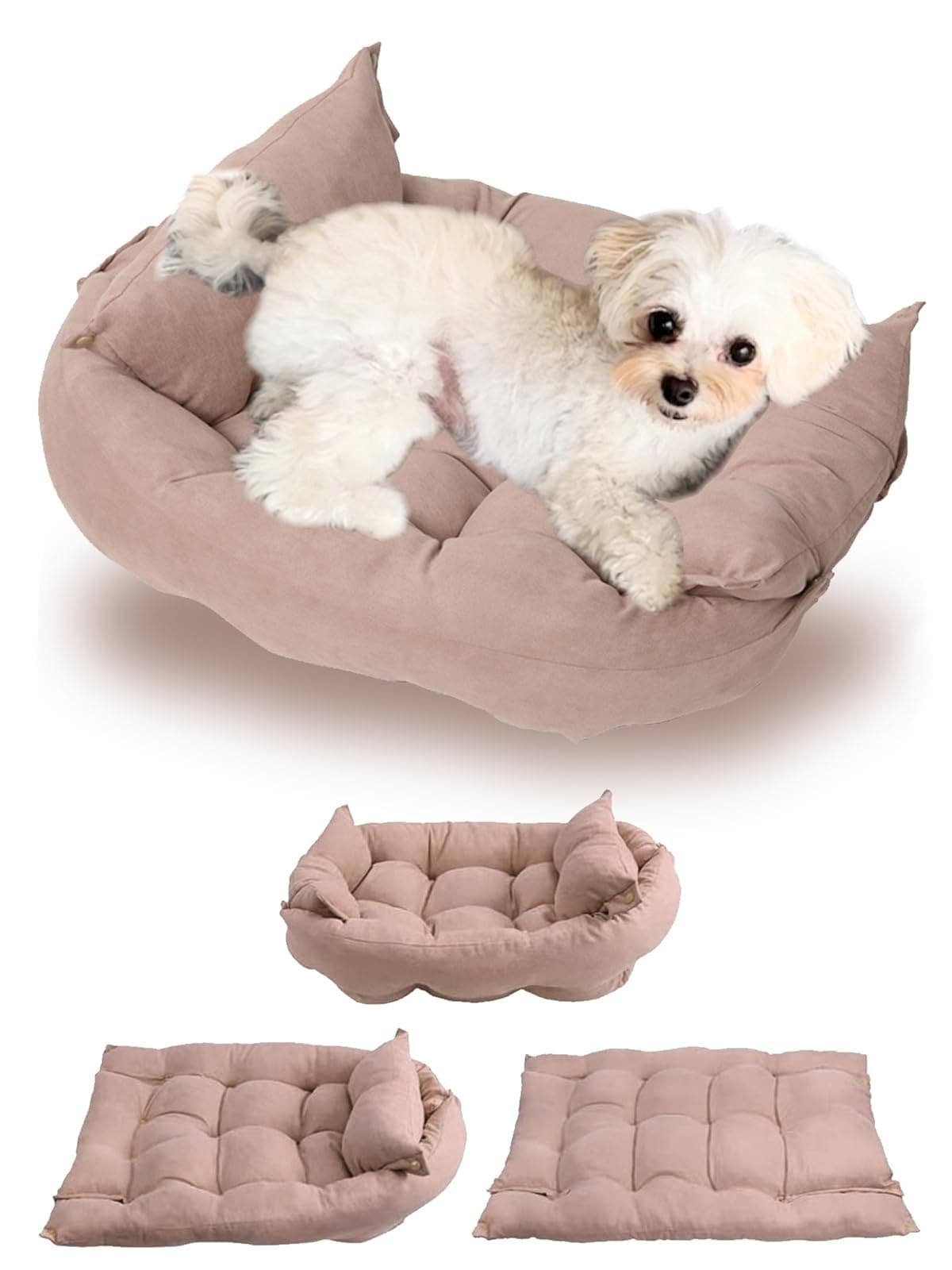 PETITL 犬 ベッド クッション 3way 丸洗い ふわふわ綿 -大切なわんちゃんに届けたい安らぎ空間-【PETITL × iBeans】(S, ピンクベージュ)