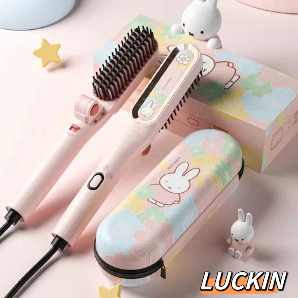 ミッフィー 折りたたみ式ヘアアイロン ブラシ コーム内蔵ヘアストレートアイロン 60秒の高速加熱 3段階の温度設定 火傷防止 新年 バレンタインデーのアイデアギフトにもなります