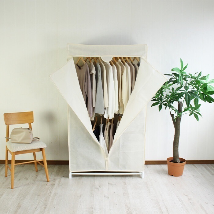 ハンガーラック カバー付き 洋服掛け おしゃれ ワードローブ 組立簡単 衣類収納 幅90cm