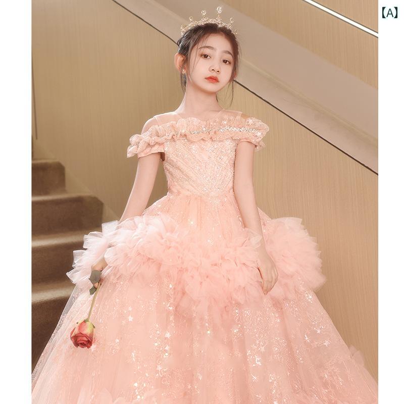 キッズ パーティードレス ジュニア ファッション 女の子 子供服 ガール ドレス 豪華感 かわいい プリンセス フラワーガール イベント 結婚式 衣装 発表会 誕生会