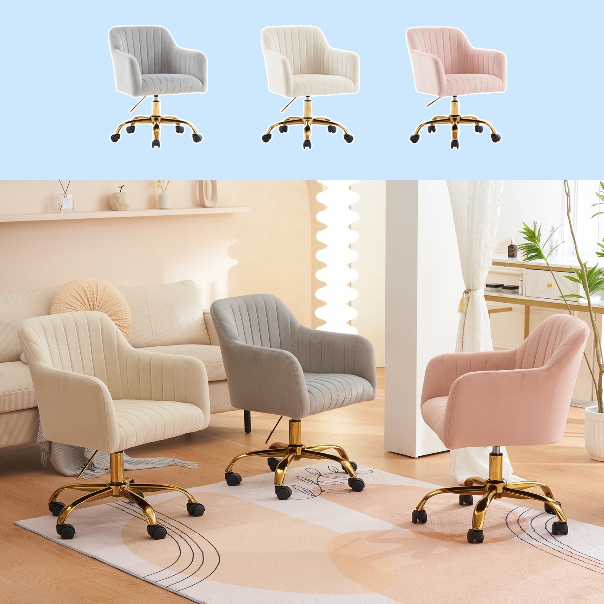 【国内即日発送】オフィスチェア デスクチェア 回転チェア 肘掛け付き ダイニングチェア パソコンチェア ワークチェア ソファチェア リビングチェア 柔らかい レトロ かわいい モダン