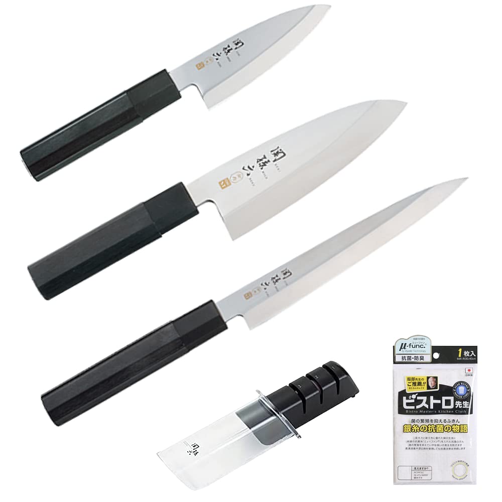 包丁セット 105mm+出刃包丁 150mm+刺身包丁 180mm+シャープナー+ふきん 9,949円