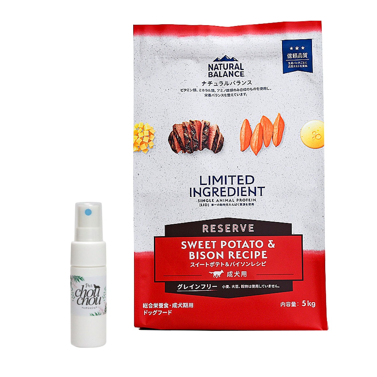LIDグレインフリー 成犬用 スイートポテト&バイソン 5kg【天然ハーブ虫除けスプレー 犬用 15ml付き】