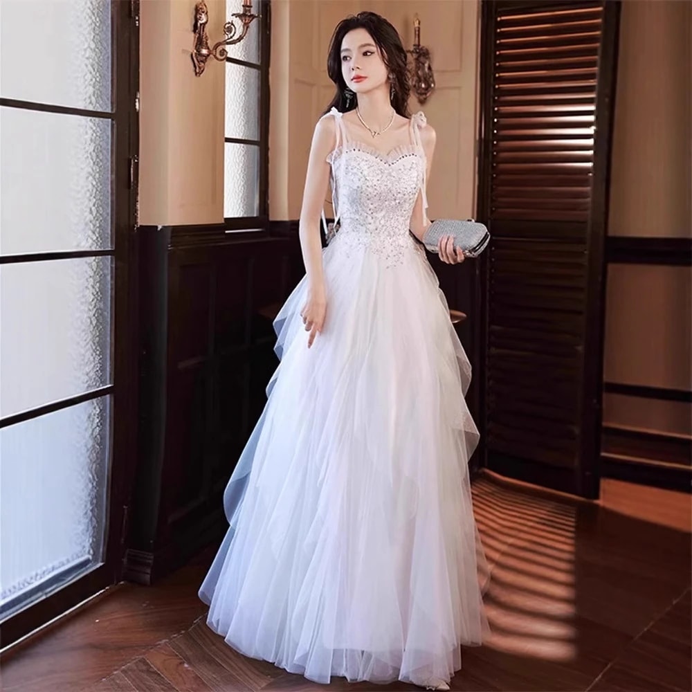 白いイブニングドレス2025新作ホルタードレスサブ ンピース ロング 入学式 宴会 結婚式 ドレス パーティードレス お呼ばれ 披露宴