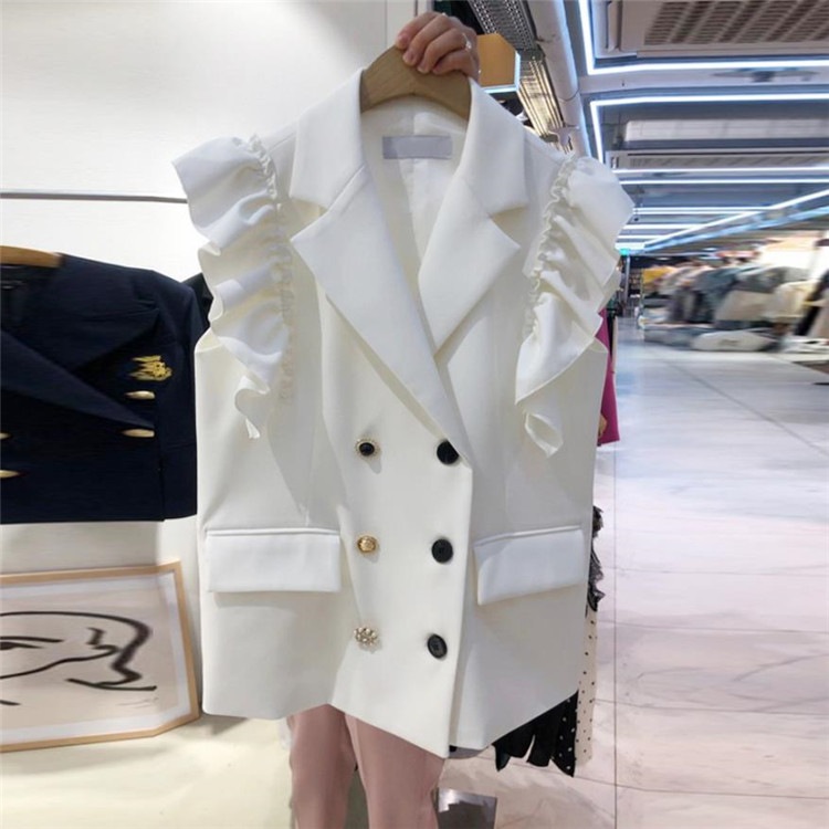 人に好かれるコツ 韓国ファッション 新品 22 トレンド 百掛け 薄い ダブルボタン フリル 縫
