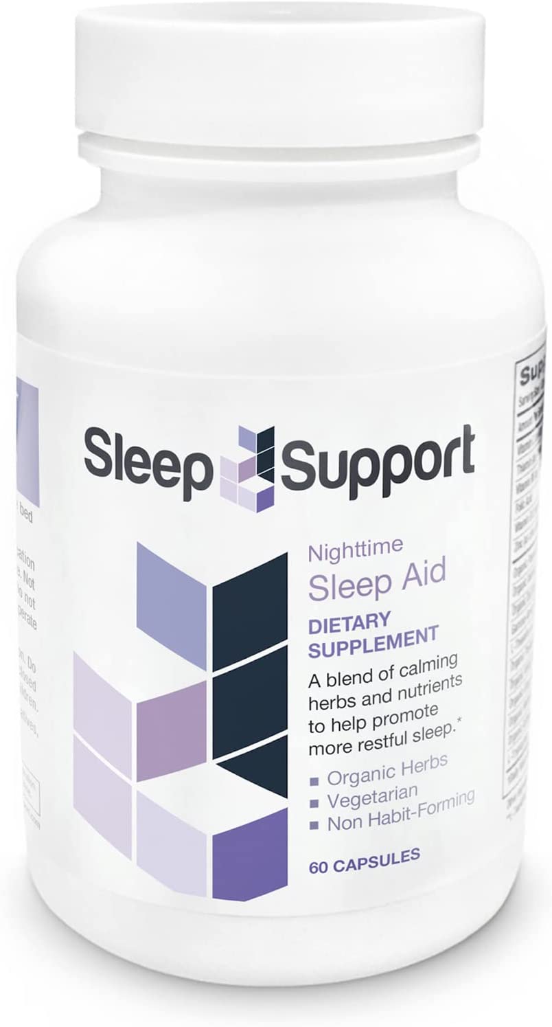 【SleepSupport すべての自然な睡眠補助 -】落ち着きとリラクゼーションを促進 - オーガニック アシュワガンダホップパッション フラワーセイヨウカノコソウマグネシウム60粒