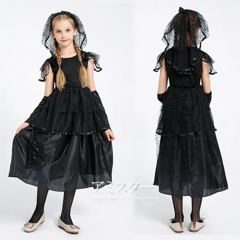 ハロウィン 衣装 子供 女子 コスプレ 魔女 吸血鬼 ゾンビ 花嫁 バンパイア ヴァンパイア ウィッチ キッズ コスチューム 変装 仮装 黒 ブラック 子ども 服 セットアップ パーティーグッズ イベ