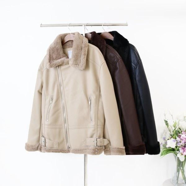 メンズ オーバーサイズ レザー 革 ショート ファー ムスタン ライダース ジャケット 3色