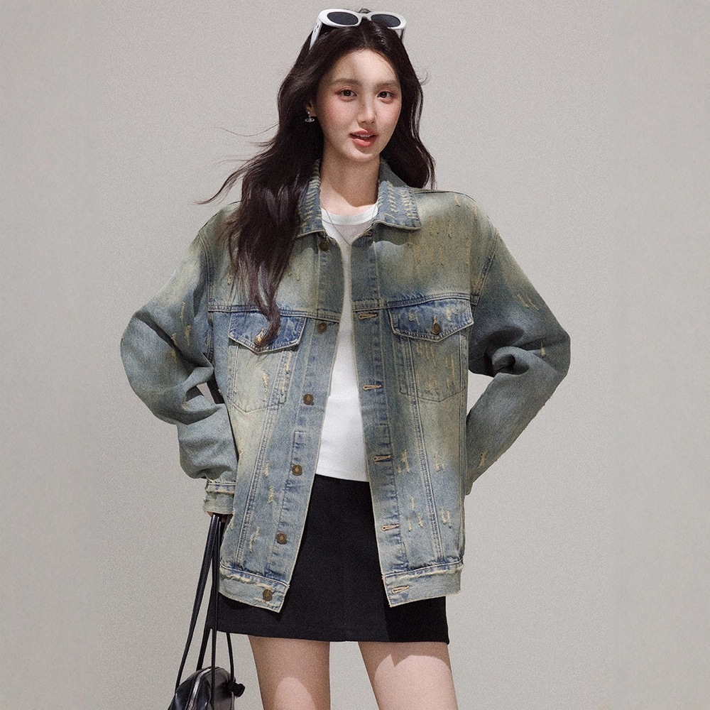 【急速出荷】送.料.無.料.水洗 い デニム 磨き 長袖 ジャケット コート レディー 秋までヘビロテ！