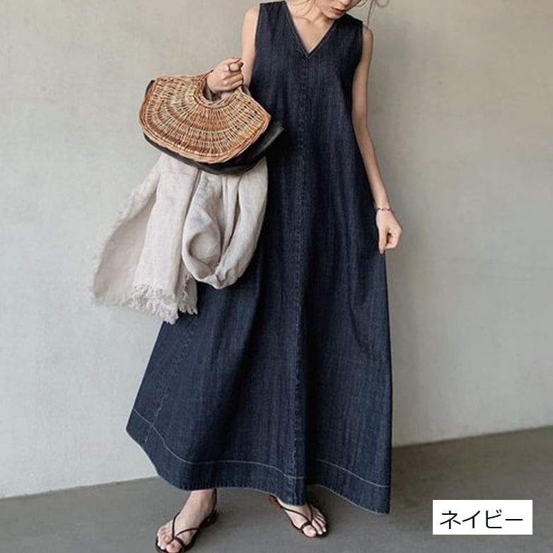 ワンピース フレアワンピース ロング ロング丈 マキシ マキシ丈 袖なし Vネック フレア Aライン かわいい シンプル カジュアル 大人 おしゃれ お洒落 かっこいい レトロ エスニックその他 ワンピース・ドレス