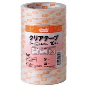 （まとめ） TANOSEE クリアテープ 15mm35m 1パック（10巻） 10セット
