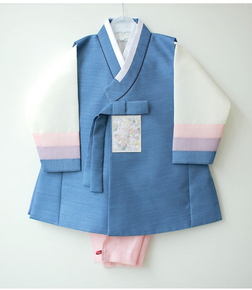 子供用 パジ チョゴリ 男の子用 トレンド系 ワンポイント 水色 ライト ブルー 1号-8号