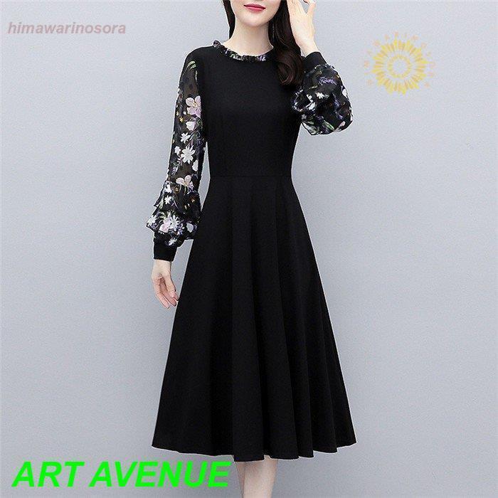 ワンピース レディース 40代 20代 春秋 長袖 きれいめ 上品 シフォンワンピース ロング丈 花柄 大きいサイズ パーティードレス おしゃれ 韓国風 着痩せ OL 新品