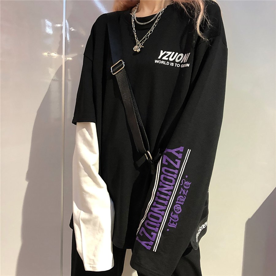 韓国ファッション トップス レディース ロンt 長袖 ストリート 重ね着風 原宿 ブランド雑貨総合 メンズ