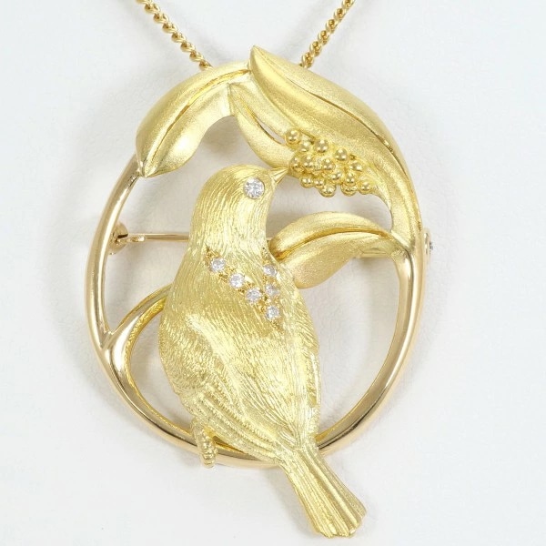 K18 18金 YG ネックレス ブローチ ダイヤ 0.076 カード鑑別書 ジュエリー 中古