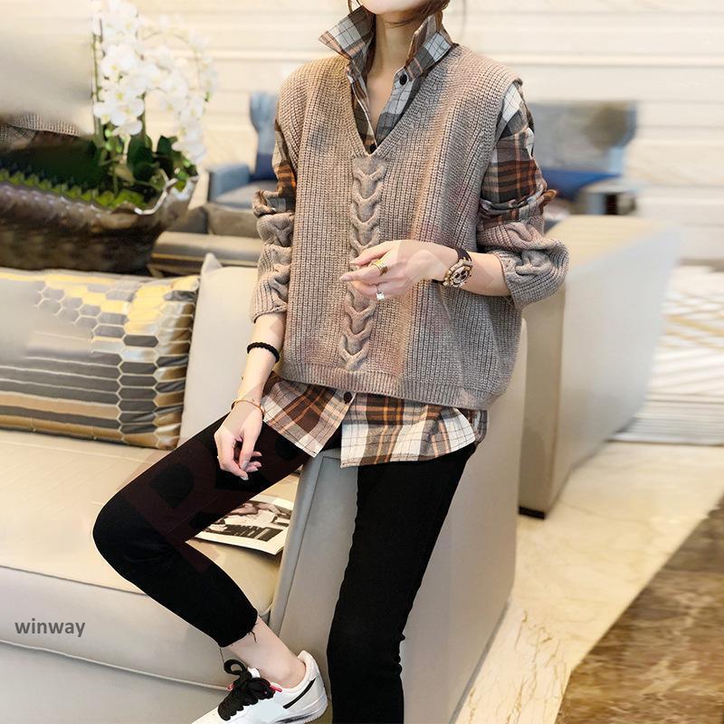 新商品特価 ニットセットアップ レディース 秋冬 40代 長袖ブラウス チェック柄 ニットベスト セットアップ セーター ショット丈ニット オシャレ 秋服 韓国風50代 30代ニットセットアップ レデ