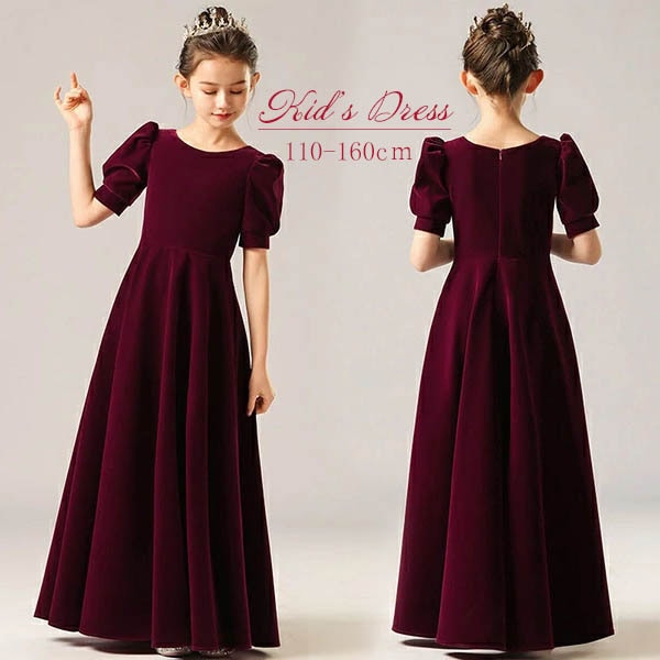 ピアノ発表会 ドレス ロング丈 子供ドレス ワンピース お姫様 着やせ 上品 ワインレッド ネイビー エレガント 女の子 結婚式 子供 フォーマル キッズドレス 110/120/130/140/150