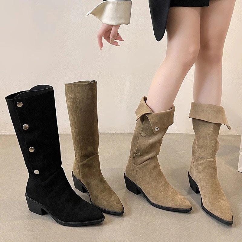 【急速出荷】【2枚購入で 2oo円OFF! 】新作 冬 ウエスタンブーツ シューズ レディース 太ヒール ショット丈ブーツ ーシューズ スエード 黒 スエード調靴 ショートブーツ 福袋