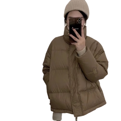 秋冬小柄短めダウンジャケット女性シンプルゆったりスリムスリムスタンドカラーのパン