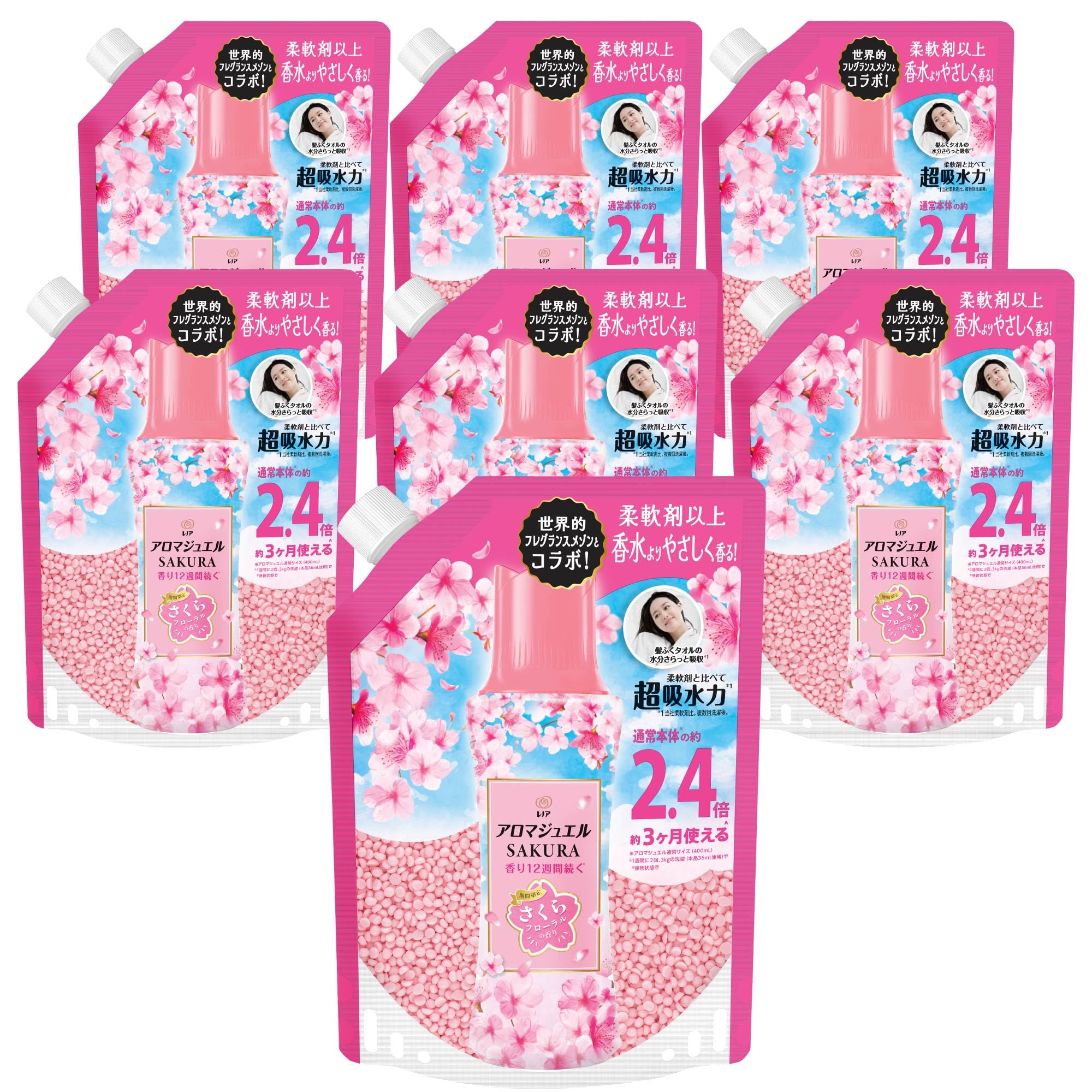 レノア アロマジュエル SAKURA 香り付け専用ビーズ さくらフローラルの香り 詰め替え 990mL×7袋 [大容量] [ケース品]
