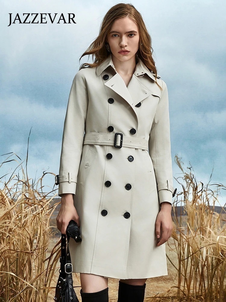 【3日出荷】春トレンチコートレディースアウターミドル丈ダブルブレストイギリススタイルカジュアル高級感ウェスト引き締め