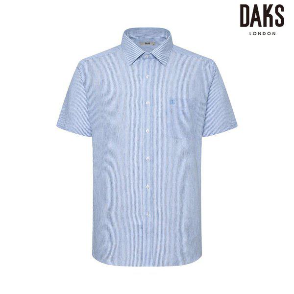 メンズ リネン混 ストライプ ドレス レギュラーフィット 半袖シャツ(DMS3SHDS120B1)