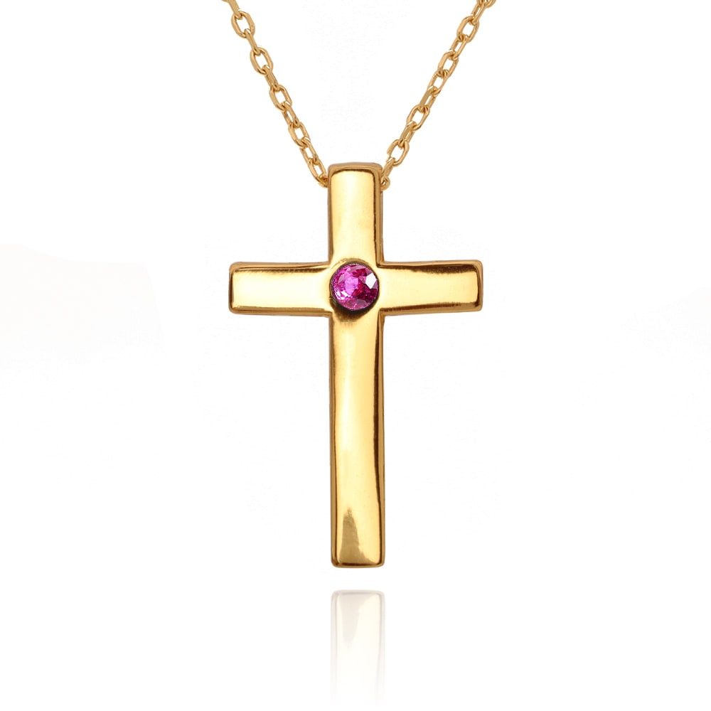 S925 クロス 誕生石 ネックレス 金 [fhns047-gold]