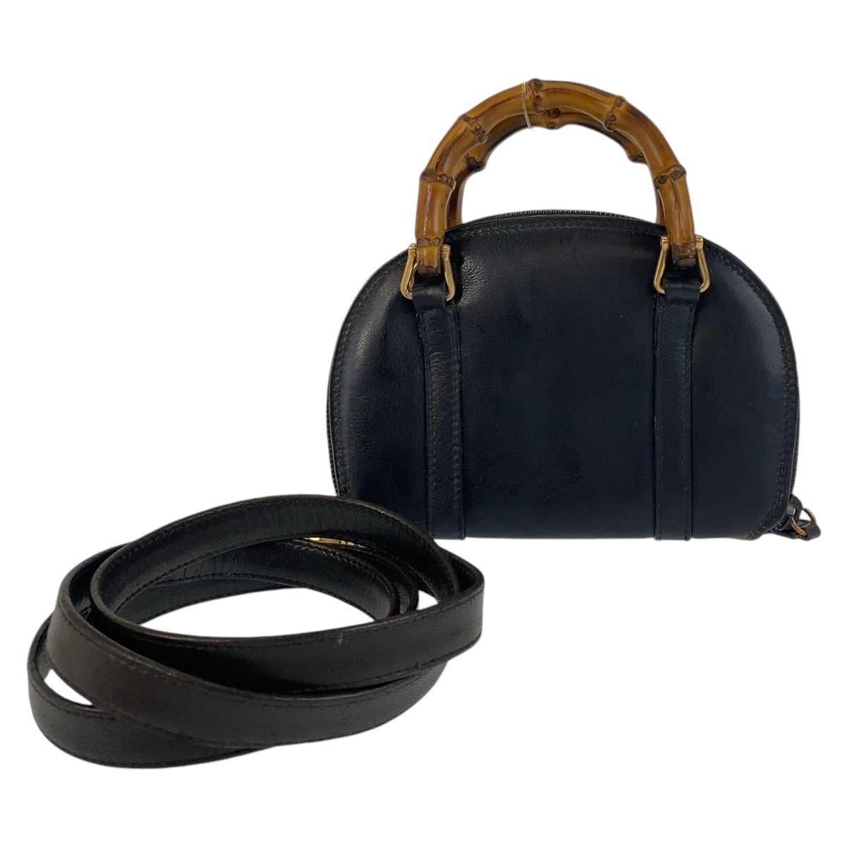 美品 バンブー ブラック 黒 ゴールド金具 レザー ハンドバッグ ショルダーバッグ 2way レディース 409757
