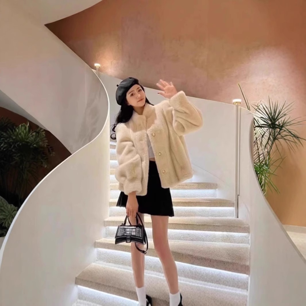 ミンク プラッシュ コート レディース ショートファー オールインワン 2024年冬新作 環境に優しい毛皮ミンクコート