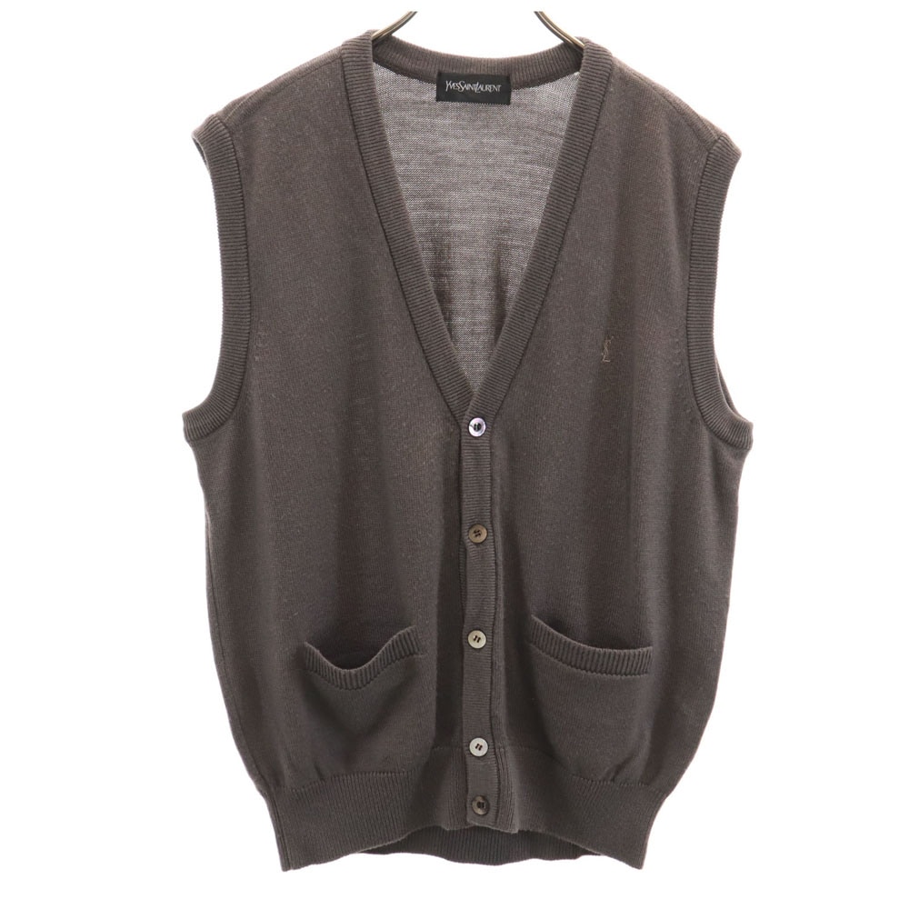 90s ウールブレンド オールド 長袖 ニットベスト L グレー メンズ 古着
