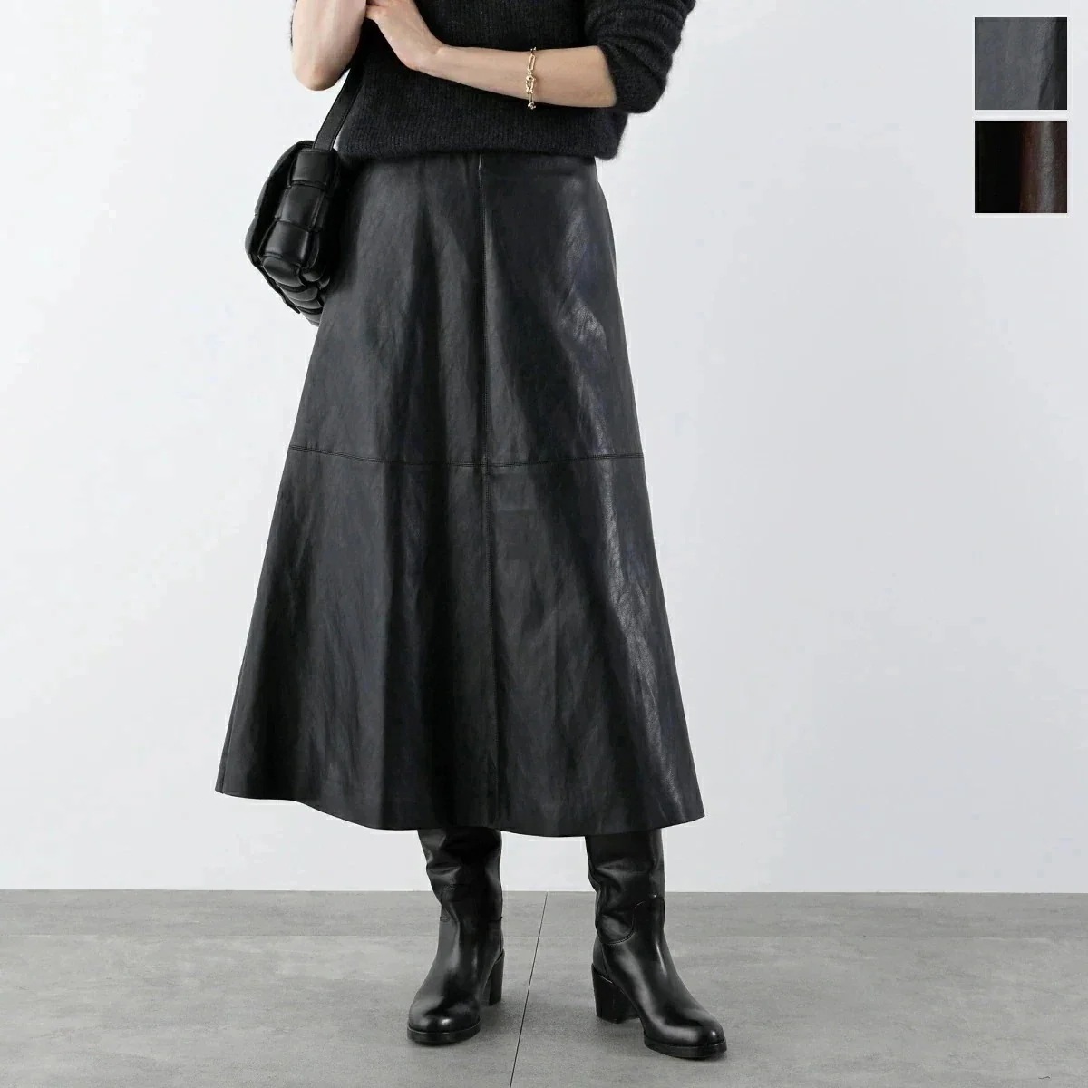 AGNOST アグノスト スカート 67254189 レディース エコレザー ミディ丈 ミモレ丈 フレア カラー2色 【ts】