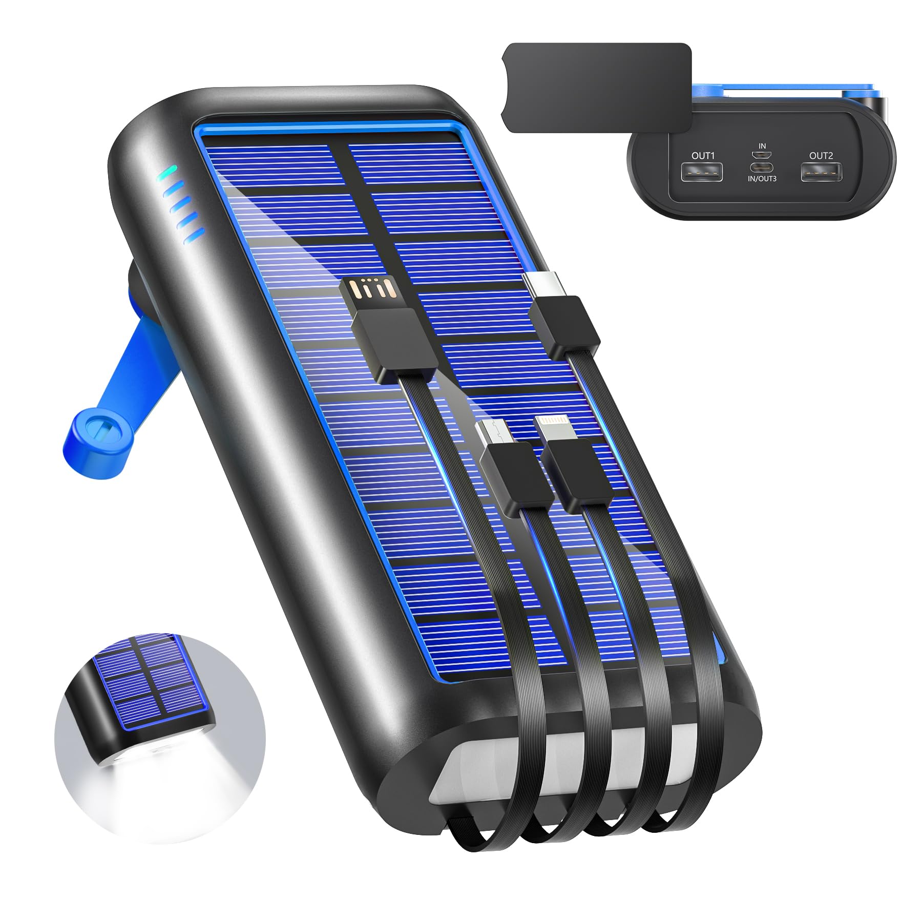 ソーラーモバイルバッテリー 手回し充電 【2025新登場 & 急速充電・22.5W/PD18W 】 ソーラーチャージャー 61200mAh 防災士監修 4本ケーブル内蔵 Type-C モバイルバッテリ