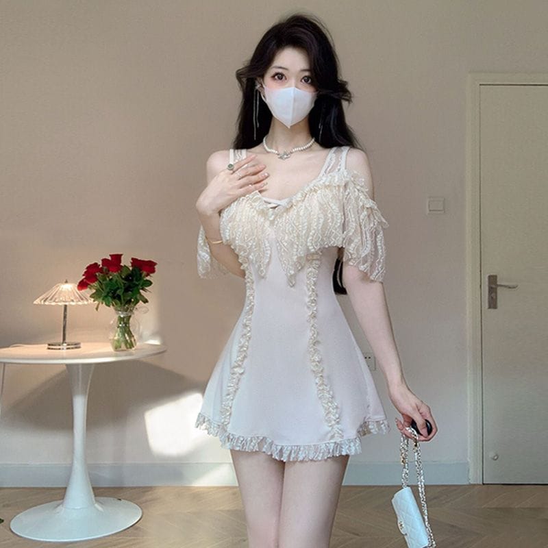 【急速出荷!】アプリコットドレス水着 ビーチスパ水着 レディースワンピースドレス水着 2025新作 春 秋 冬 スパ ホリデー水着192