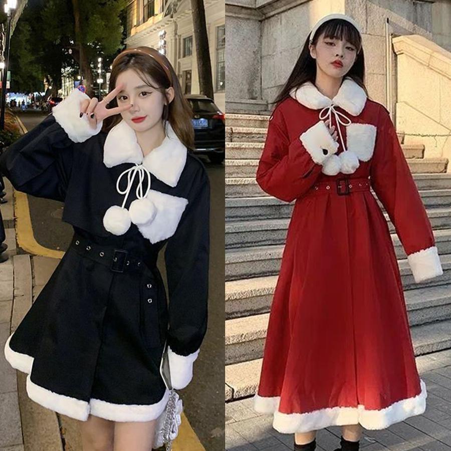 「即納」「長短2タイプ」 サンタコスプレ クリスマス ワンピース 裏起毛 女子学院風 ショートスカート レディース クリスマス コスプレ サンタ コスプレ メガ割