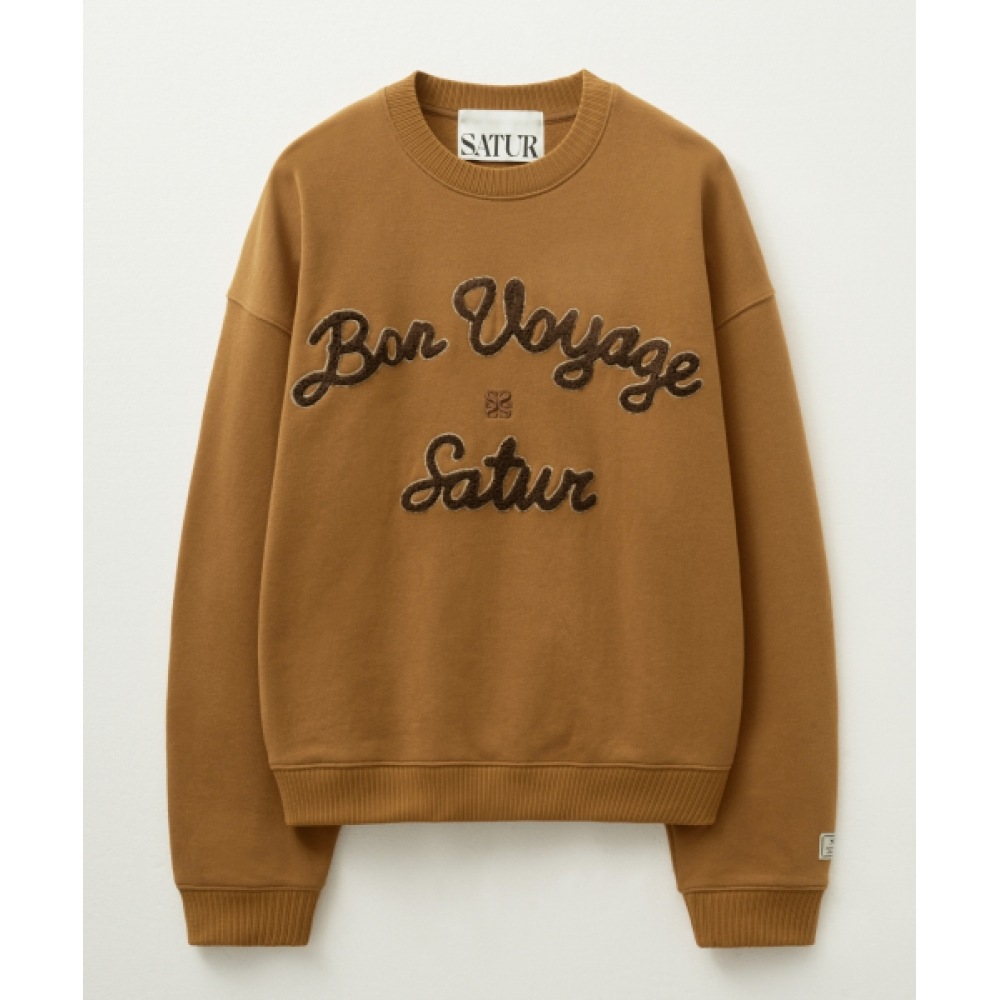 SATUR ボンヴォヤージュブークル起毛スウェットシャツオレンジブラウン