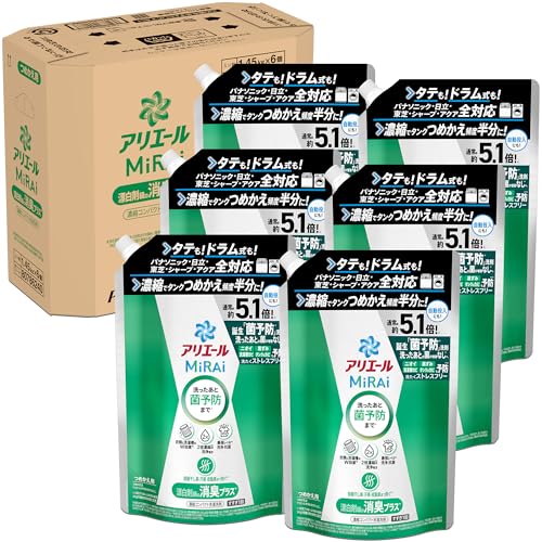 アリエール MiRAi 洗濯洗剤 濃縮 漂白剤級の消臭プラス* 詰め替え 約5.1倍/1.45kg×6袋 [大容量] [ケース品][タテ・ドラム