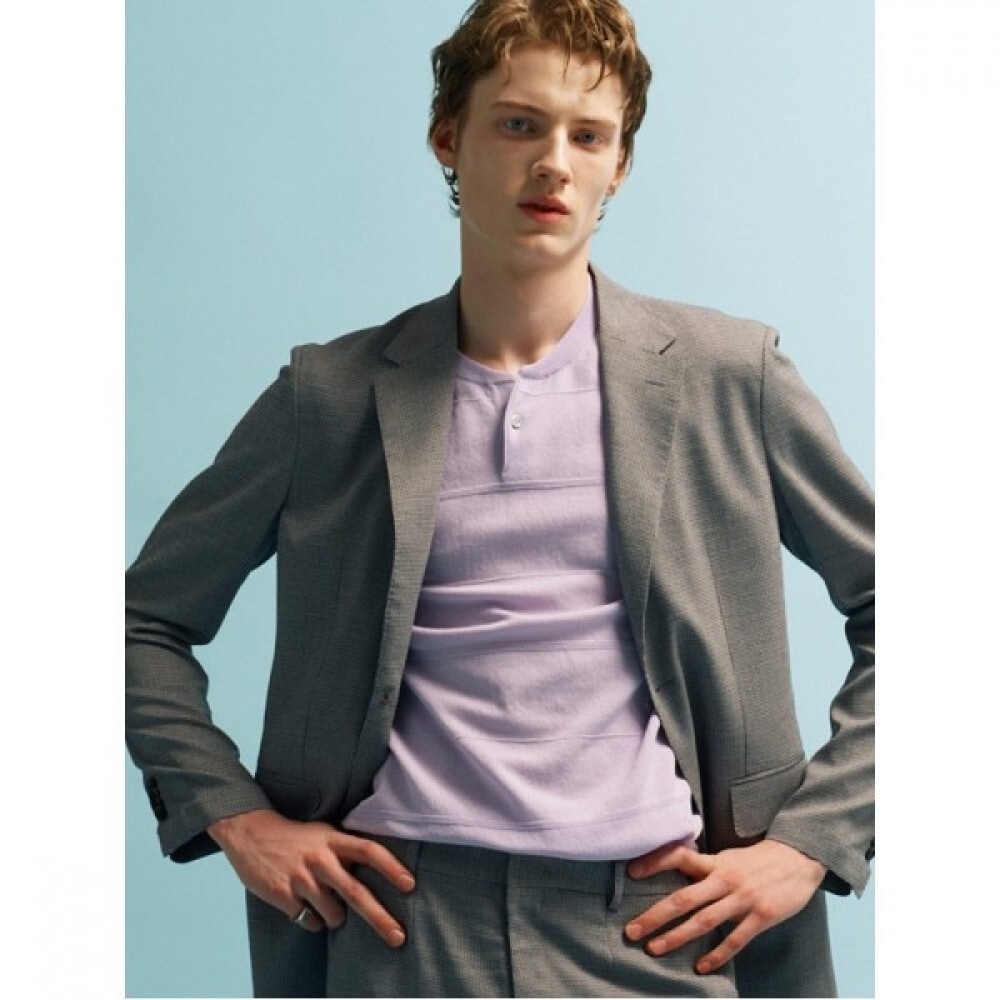 （Logadis）コットンブレンド半袖ヘンリーネックモディファイドセーター-ラベンダー（RY4351P52T）