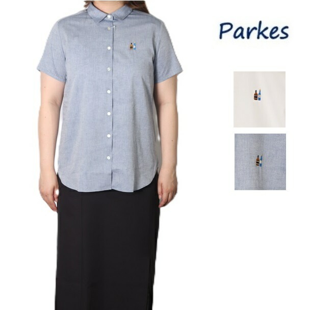 パークス Parkes ブラウス シャツ ph2422001 24SS Mサイズ 日本製 刺繍 綿100% ワンポイント 春夏 24SS White ブルー