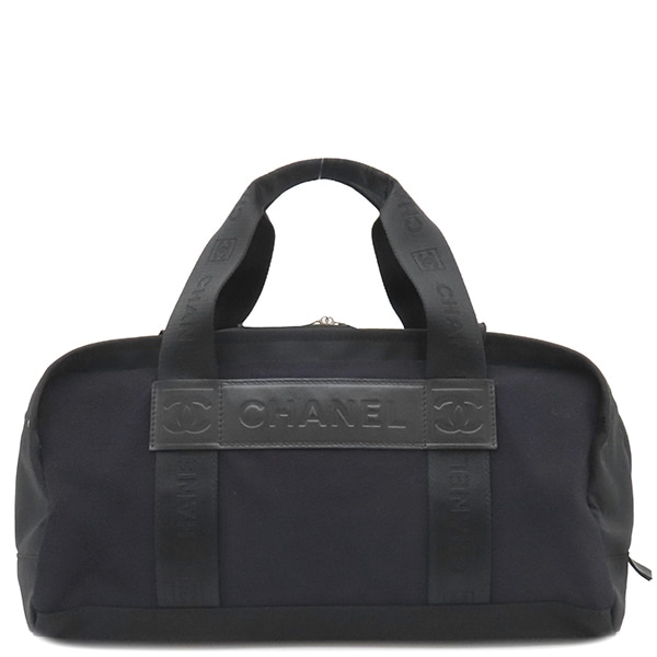 シャネル CHANEL ボストンバッグ スポーツライン ナイロン フェルト ブラック マットシルバー金具 黒 ココマーク ハンドバッグ 9******【中古】