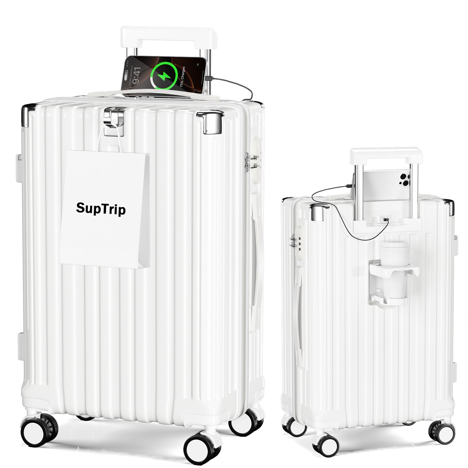 [SupTrip] スーツケース 機内持ち込み 多機能 キャリーケース 大型 超軽量 キャリーバッグ 耐衝撃 USBポート付き カップホルダー付き 充電機能 荷物フック 隠しフック機能 静音 ダブルキ