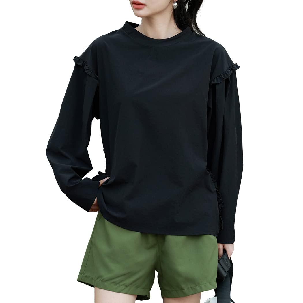 [Teddy] ラッシュガード レディース 長袖 ショーパン セットアップ 水陸両用 フードなし UPF50+ ひんやり 薄手 rashguard031 (L, ブラック×カーキ) 4,889円