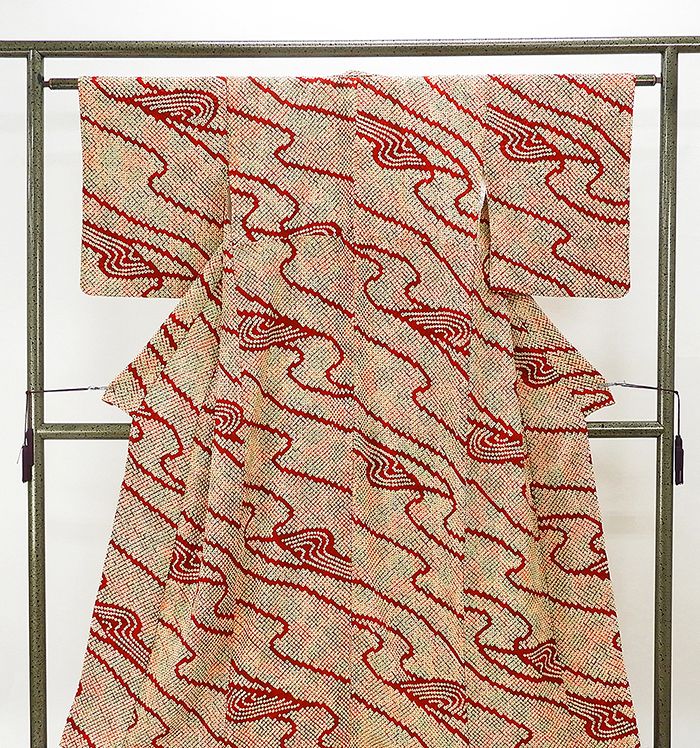 小紋 正絹 流水模様 身丈155.5cm 裄丈62.5cm 小紋 良品 リサイクル 着物