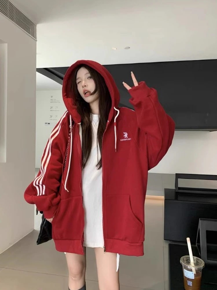 秋冬トップス パーカー 裹起毛 2type フード付き チャック長袖ストライプ細見え白黒おしゃれかわいいガーリーキュート 甘め 韓国ファッション レディースサイドお出かけトラック